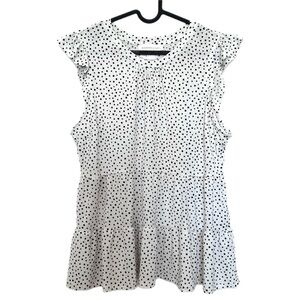 NWT Monteau Polka Dot Ruffled Sleeve Tiered Peplum Blouse Size XL